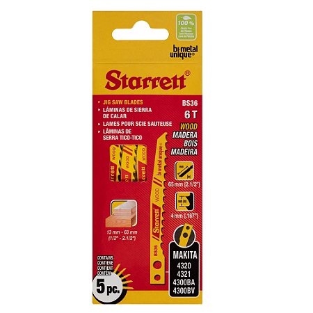 Lâmina de Serra Tico-Tico STARRETT Bimetal para Madeira - BS36 (5 peças)