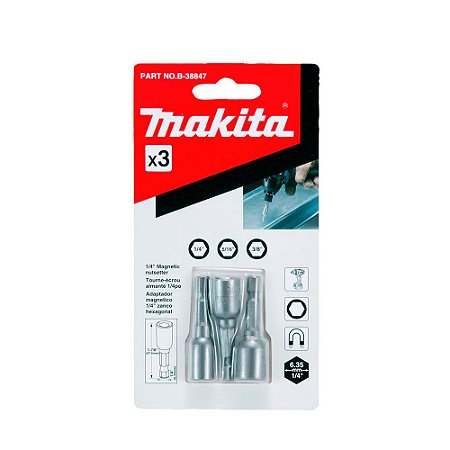 Soquete Magnético MAKITA 1/4″ - 5/16″ - 3/8″ com 3 Peças – Código B-38847