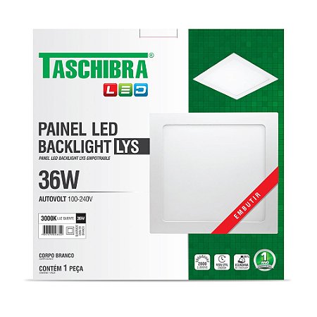 Luminária LED Plafon TASCHIBRA Lys Embutir Quadrado 36W 3000K – 40 cm (Ref. 15140250)