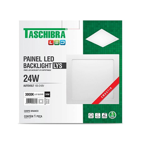 Luminária LED Plafon TASCHIBRA Lys Embutir Quadrado 24W 3000K 30cm
