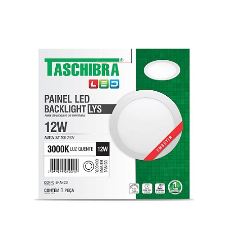 Luminária LED Plafon TASCHIBRA Lys Embutir Redonda 12W 3000K 17cm