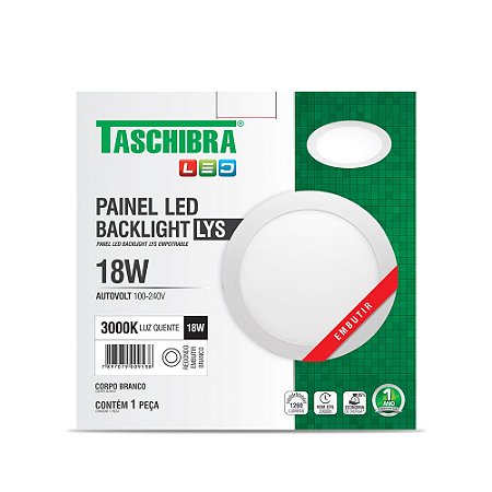 Luminária LED Plafon TASCHIBRA Lys Embutir Redonda 18W 3000K 22cm