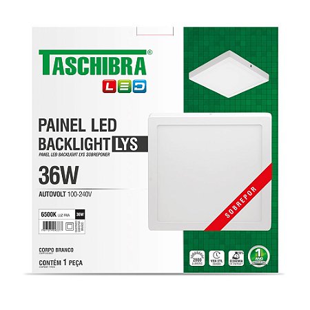 Luminária LED Plafon TASCHIBRA Lys Externo Quadrado 36W 6500K 40cm – Ref. 15140255