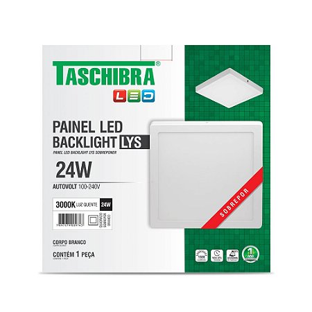 Luminária LED Plafon TASCHIBRA Lys Externo Quadrado 24W 3000K – 30 cm