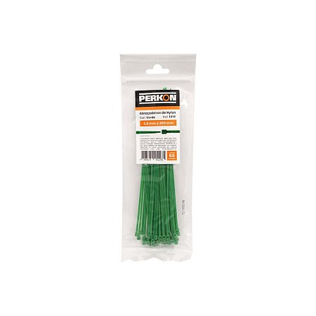 Abraçadeira Nylon PERKON Verde 2,5 x 200 mm – Kit com 100 Peças (Ref. 1370)