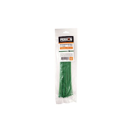 Abraçadeira Nylon PERKON Verde 3,5 x 300 mm – Kit com 100 Peças (Ref. 1372)
