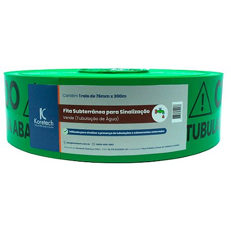 Fita Subterranea 7,6cm X 300mt Verde "Tubulação de Agua Abaixo" KORETECH PA.52.12.0.0038 OUTLET