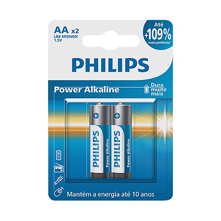 Pilha Alcalina Philips Pequena AA – Cartela com 2 Unidades