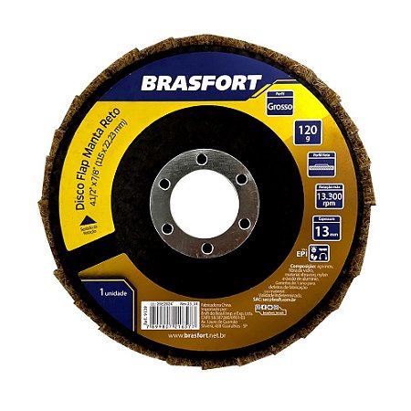 Disco Flap Manta Abrasiva Reto 120G Grosso BRASFORT 9139 10 Peças