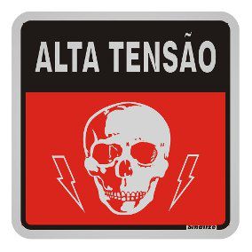 Placa Sinalização “ALTA TENSÃO“ Alumínio 12X12cm