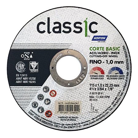 Disco P/ Inox NORTON Classic Basic  4.1/2"x1,0x7/8" 66252846361
