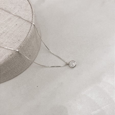 Colar zircônia redonda cristal 6mm 40cm