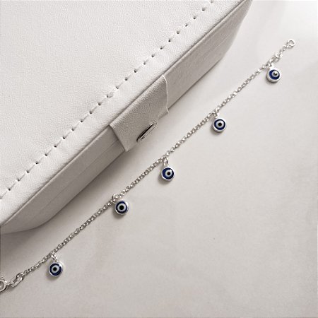 Pulseira 5 pingentes olho grego brancos