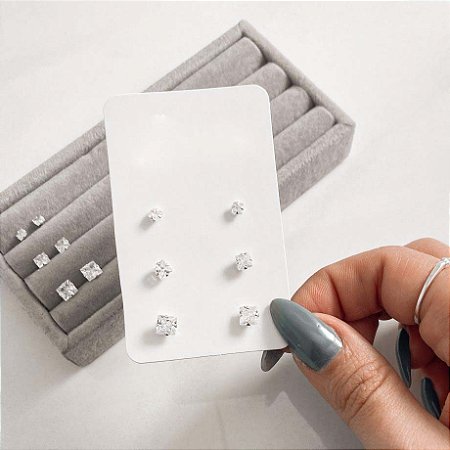 Brinco trio zircônia quadradas