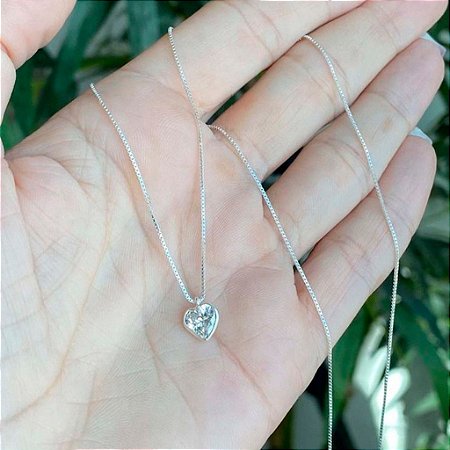 Colar coração ponto de luz cristal 40cm