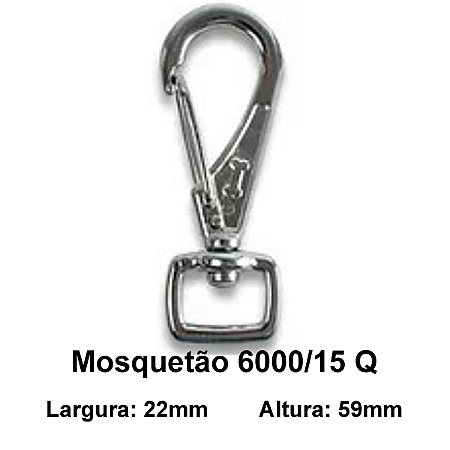Mosquetão para Coleira pequena com quadro de 15mm modelo 6000-15 Q Niquelado