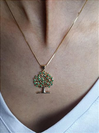 Colar Árvore Da Vida Pedras Esmeralda