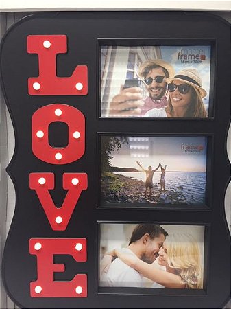 Porta retrato preto Love 3 Fotos