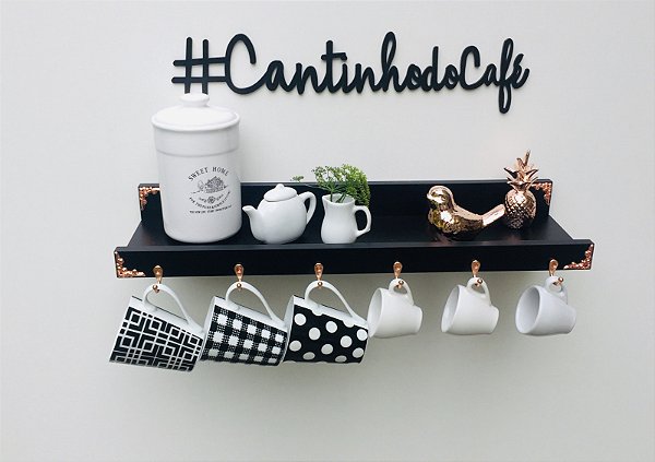 Cantinho do café preto rose gold + lettering