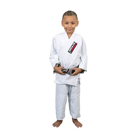 Kimono Jiu-Jitsu Infantil Reforçado Branco Brazil Combat