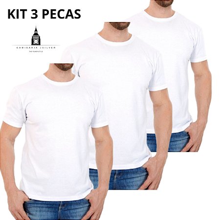 KIT 3 Camiseta BRANCA T-SHIRT Casual 100% Algodão Penteado