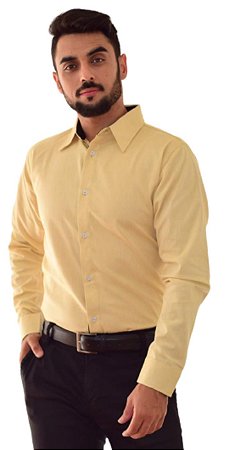 CAMISA DE LINHO SLIM FIT SOCIAL MANGA LONGA 100% ALGODÃO - AMARELO CLARO