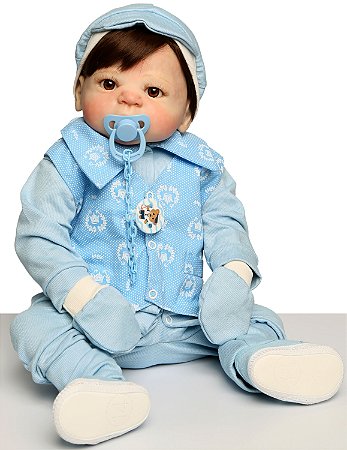 Bebe Reborn Menino Realista Miguel Enxoval Azul 52cm Bebe Reborn Original Menino E Menina Corpo De Silicone