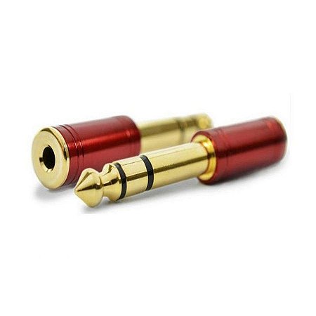 Plug Adaptador Santo Angelo P2 (f)/ P10 (m) Stereo Dourado Vermelho
