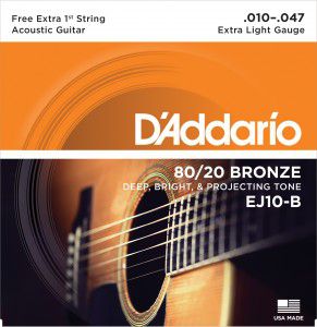 Encordoamento Violão D'Addario EJ10 Extra Leve 10-47