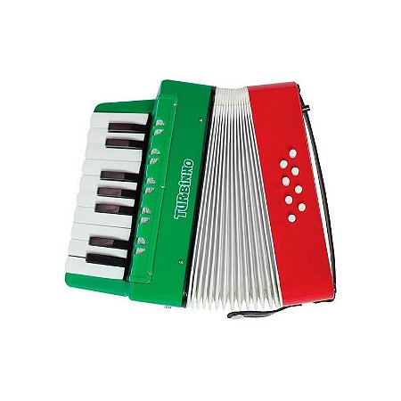 Acordeon Infantil Turbinho 17 Teclas 8 Baixos Vermelho e Verde