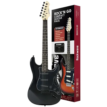 Kit Guitarra Rockwave RGK50 Preta Stratocaster + Mini Amp + Acessórios