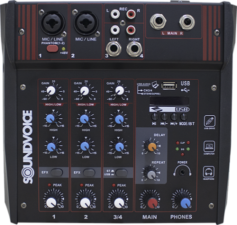 MESA DE SOM AMPLIFICADA SOUNDVOICE CLASSE D MA-400 - 4 CANAIS