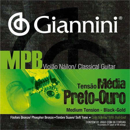 Encordoamento Violão Giannini MPB 028 Nylon Preto-Ouro Tensão Média