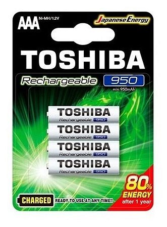 Pilha Palito Toshiba AAA 950MAH 1.2V Recarregável Com 4 Unidades