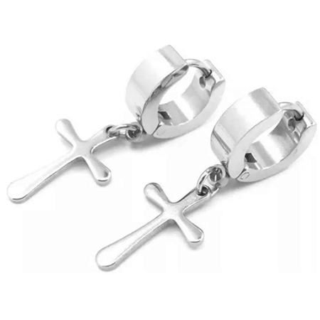 Brinco Unissex Argola Cruz de Aço Inox Antialérgico, Par Perfeito para Homens e Mulheres