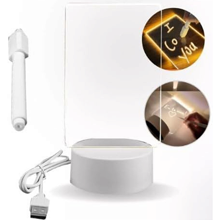 Luminária 3D Tela para Mensagens Decoração Com Caneta De Escrever Mesa Cor Branco