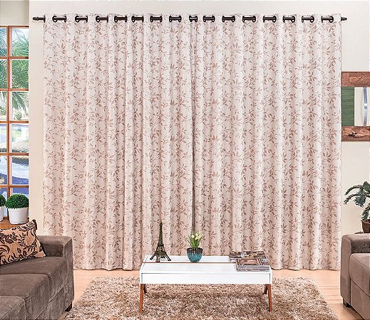 Cortina Jacquard Bege para Sala 2 metros Varão Simples Erika - Cortinas  para Sala Decorazza