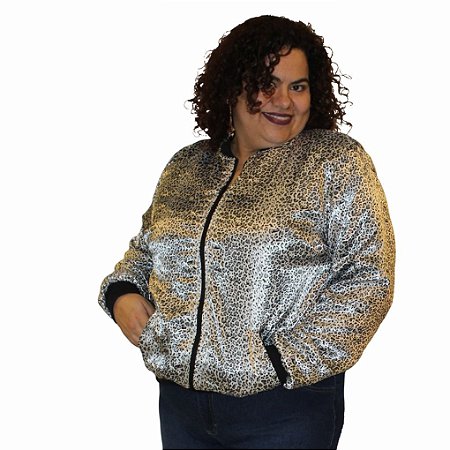 Jaqueta Bomber Forrada Estampa Animal Print - Oncinha Plus Size