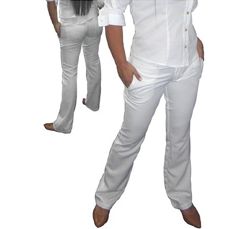calça branca flare feminina