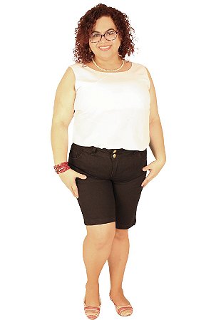 Bermuda Longuinha Jeans Preta True Black Strech Manoela