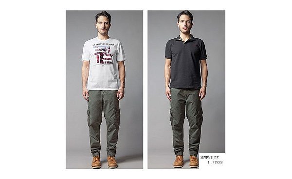 calça cargo em brim sarja 6 bolsos