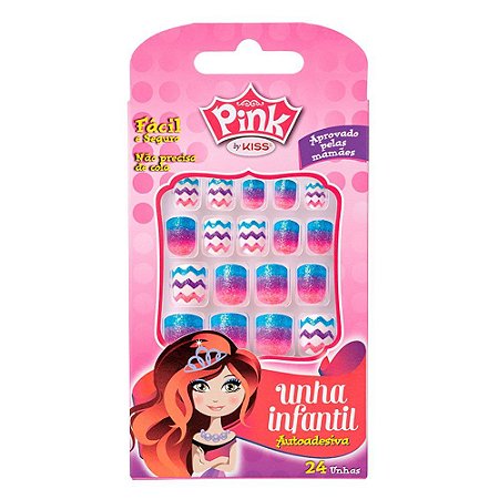 Unhas Kiss Pink Infantil Rainbow Pink 7 PSP03BR