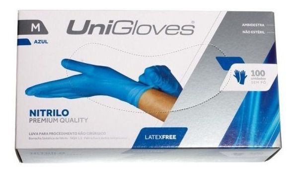Luva Para Procedimentos Não Cirúrgicos Nitrílica Sem Pó Azul Unigloves 100 Unidades