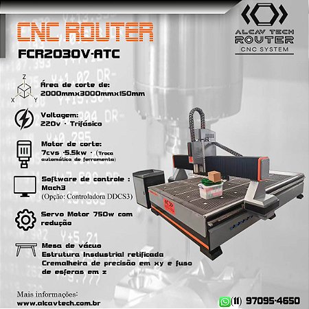 CNC ROUTER FCR2030V ATC (2000mmx3000mmx200mm) TROCA AUTOMÁTICA