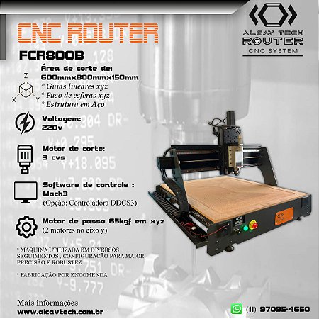 Fresadora CNC Router FCR800B (600mmx800mmx150mm) 3cvs