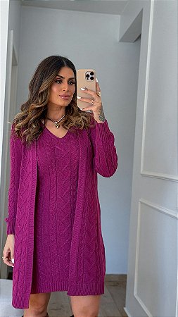 VESTIDO E CARDIGAM TRICOT ALONGADO NILMA REF 1041