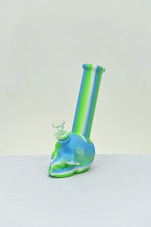 Ice Bong de Silicone Crânio Verde e Azul 22cm