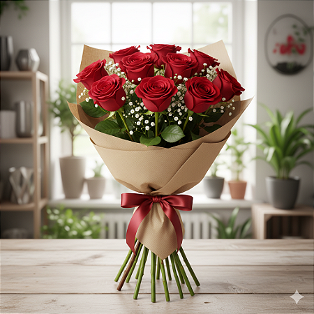 Buquê com 12 rosas Vermelhas