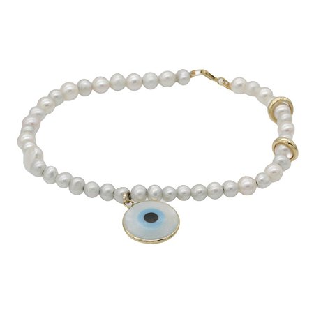 Pulseira Pérola Proteção Olho Grego ouro 18k