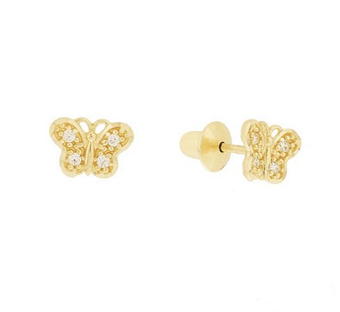 Brinco Borboleta com Zircônia em ouro 18k